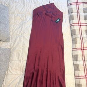 Express One-Shoulder Satin Dress in Burgundy